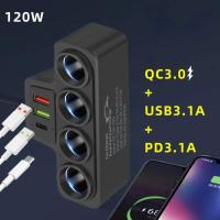 Adaptador De Encendedor De Coche 120W 12V/24V 4-Enchufe Cargador USB+QC3.0+PD3.1A Accesorio Port USB Para Automóvil - details 5