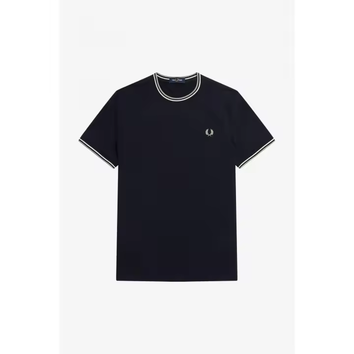 Camiseta Fred Perry Twin Tipped Navy - Ribete Dos Franjas - 1