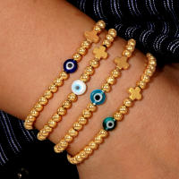 Pulsera De Bohemia Para Mujer Con Piedra Hematita Curativa Y Cruz De Moda Plata De 18K Con Pulsera Antojada Colgante Geométrico - details 1