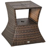 Outsunny Mesa de Centro Ratán con Agujero para Sombrilla Mesita de Café Té Mesa Auxiliar para Exterior Terraza Patio 54x54x55cm - details 0