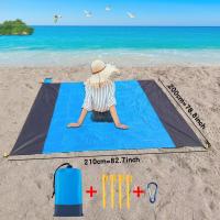 Outdoor Waterproof Picnic Blanket - Foldable Camping & Beach Mat with Storage Pocket, Polyester Plaid Ground Cover - details 1