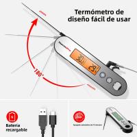 Termómetro Digital De Cocina ThermoPro TP610 Recargable Impermeable Con Iluminación Retroiluminada 2 En 1 Plegable Con Probes Fijos Y Dobles Para Horno Barbacoa Y Carne - details 4