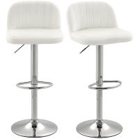 HOMCOM Juego de 2 Taburetes de Bar, Taburetes Altos de Cocina con Asiento Giratorio 81 cm de Altura, Respaldo y Reposapiés, Tapizados de Terciopelo, Fácil Montaje, Estilo Moderno, Crema - details 0