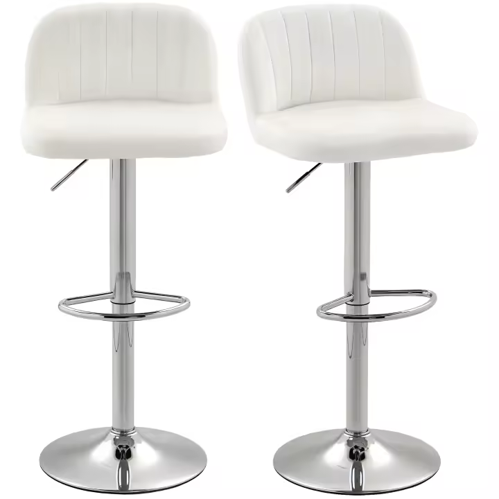HOMCOM Juego de 2 Taburetes de Bar, Taburetes Altos de Cocina con Asiento Giratorio 81 cm de Altura, Respaldo y Reposapiés, Tapizados de Terciopelo, Fácil Montaje, Estilo Moderno, Crema - 1