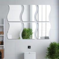 Pegatinas De Espejo De Acero Templado 3D Wave Pack De 6 Detallables Para Decoración Del Salón Entrada Dormitorio Y Baño - details 4