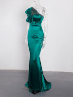 Vestido De Novia De Seda Con Volantes Y Hombro Solo Para Fiesta De Noche Y Baile De Promoción Vestido De Seda Largo Al Piso Estilo Mermaid Sin Mangas - details 6
