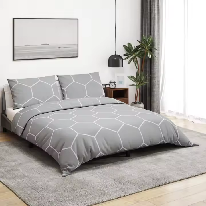 vidaXL Juego de funda nórdica algodón gris 140x200 cm - 1