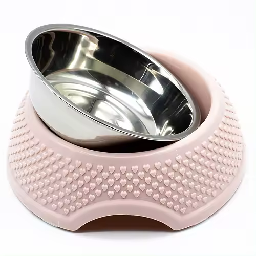 CABLEPELADO Comedero para Mascotas, Cuenco Acero y Goma para Mascotas, Cuenco Agua Animales, Bebedero Perro, Plato Comida Mascotas, Comedero Perro, 18 cm diámetro, Rosa Claro - 1