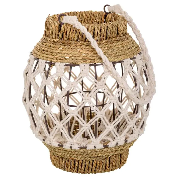 WANDERLUST DECO Farol de Algodón Trenzado y Fibra Natural Marrón - Agrega Calidez a Tu Decoración - 1