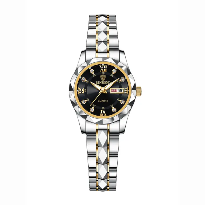 Reloj De Cuarzo De Lujo Para Mujer Reloj De Pulsera De Acero Inoxidable Resistente Al Agua Moda Elegante Calendario Completo Luminoso Regalo Para Novia Y Amantes - 1