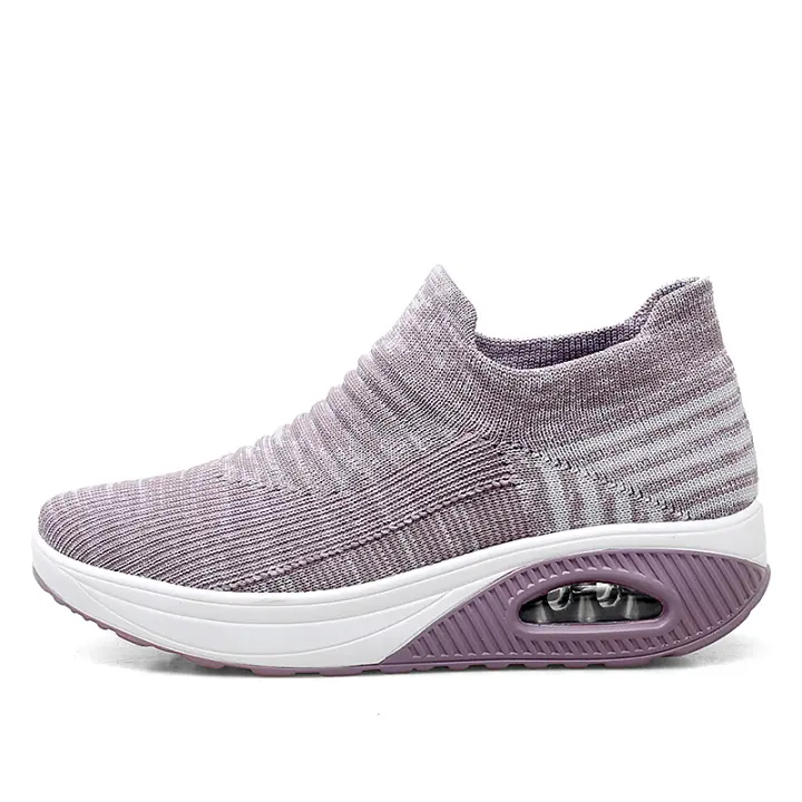 Zapatos de entrenamiento transpirables sin cordones para mujer, calzado para caminar con plataforma de cuña a la moda - 1