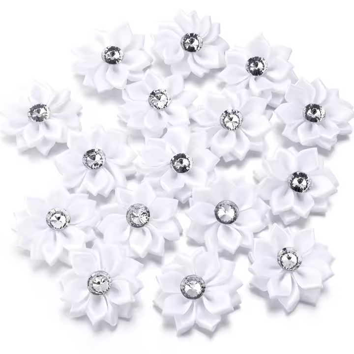 20Pcs Flores De Cinta Satinada Mini 4cm Con Rhinestones Multicolor Para Decoración De Ropa Y Clip De Pelo Hecho a Mano Accesorios DIY - 1