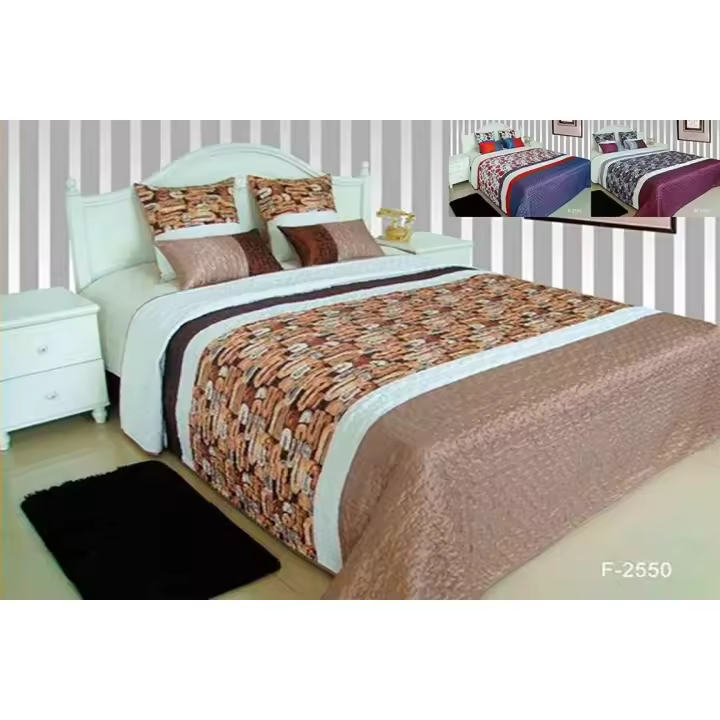 Mercatienda Colcha Boutí Moderna Beige F2550 Cama 150 Cm 240x260 Cm +2 Fundas Cojín 50x50 Cm +2 Fundas Cojín 30x50cm Brillo - 1