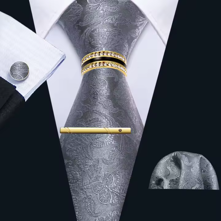 Set De Corbata Y Cufflink Para Hombre En Floral Jacquard Teal Verde Violeta Morado Clásico Moda Para Bodas Eventos Fiesta - 1
