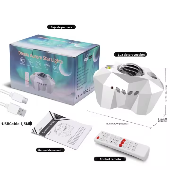 Proyector De Galaxia Aurora Estelar Con Control Remoto Lámpara Nocturna Para Niños Y Adultos Regalo Decoración De Hogar Con Altavoz Bluetooth Y Música - 1