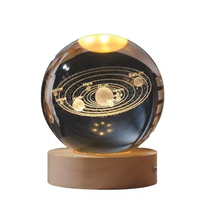 Lámpara De Noche Solar Sistema 3D Grabado En Cristal Con Luz Colorida Regalo De Cumpleaños Para Novia Amigos Y Niños - 1