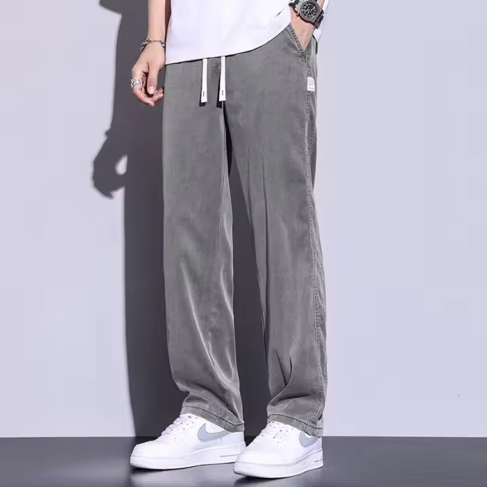 Pantalones Casuales Para Hombre Lyocell Verano Transpirables Moda Coreana Rectos Cómodos Suaves De Cintura Media Con Bolsillos - 1