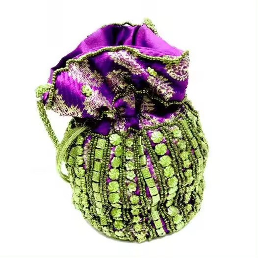 BOLSOS MORADOS Y DORADO DE MUJER TIPO BOMBONERA PARA BODAS Y FIESTA - 1