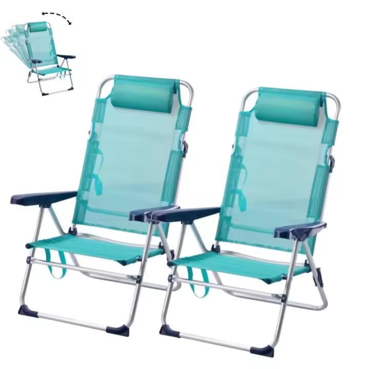 Pack de 2 Silla de Playa Plegable y Reclinable con Cojín de 5 Posiciones 57X31X62/101CM Turquesa - 1