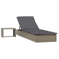 vidaXL Tumbona 1 ud con mesita ratán sintético Gris, Negro, Sillas de Exterior Ideal para jardín, playa, piscina, terraza Tumbona Piscina Tumbonas Playa Tumbonas Jardín Exterior - details 0
