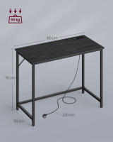Escritorio con luz led y tomas de corriente integradas, para juegos y oficina, ideal para estudio y dormitorio, diseño compacto ahorra espacio, marrón rústico o negro ébano, 50x100x76 cm - details 13