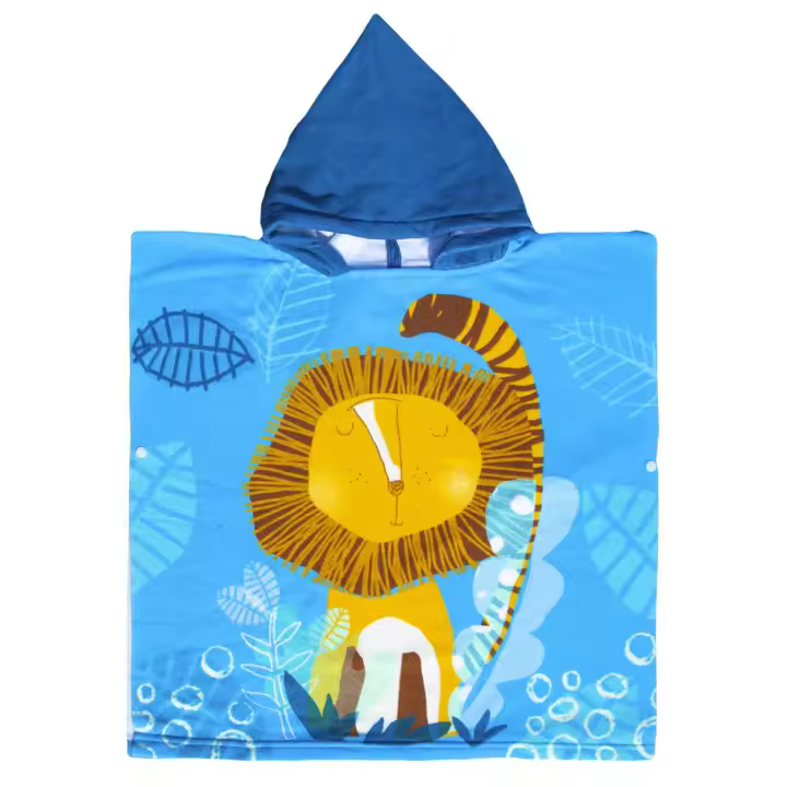SUN & SURF Poncho Infantil León con Capucha y Sin Mangas - Diseño Colorido y Alegre, 100% Microfibra, Ideal para Playa y Piscina, Secado Rápido y Gran Confort - 1