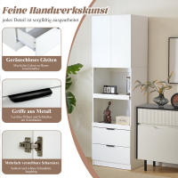 Gabinete de Cocina de 200 cm de Altura, Gabinete de Almacenamiento, Puertas, Cajones, Estante para Microondas, Gabinete Alto con Protección Antiinclinación, Aparador, Gabinete Multifunctional Independiente para Comedor, Sala de estar Blanco - details 5