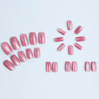 24pcs/set Uñas Postizas Cortas Cuadradas Con Diseño De Ojos De Gato Y Brillo En Colores Rosa Verde Morado Amarillo Y Nude Para Artículos De Belleza Y Uñas - details 13