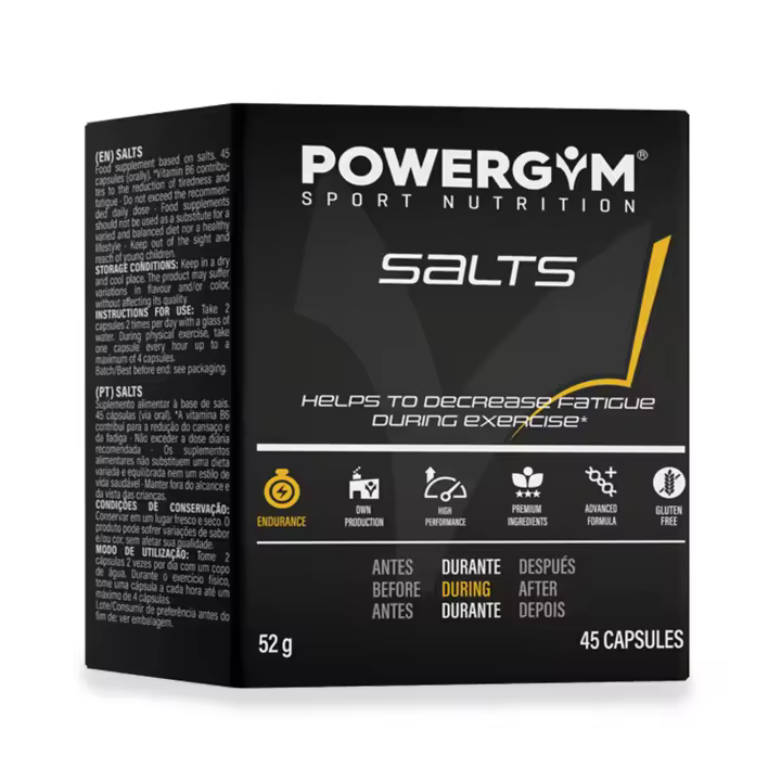 POWERGYM | Salts Sales Minerales 45 Cápsulas en blister – Evita la deshidratación durante el ejercicio – Ayuda a disminuir la fatiga – Reponen la pérdida de electrolitos – Gluten Free - 1