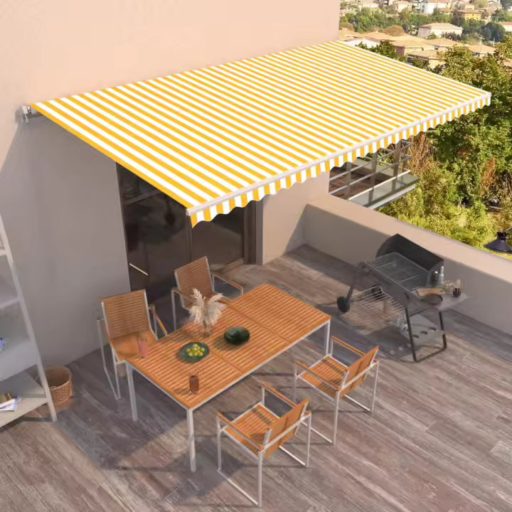vidaXL Toldo retráctil manual amarillo y blanco 600x350 cm - 1