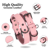 Collar De Cuero Suave Ajustable Para Perros PU Para Pequeños Medianos Y Grandes Raza Pitbull En Rosa Tamaños S-XL - details 6