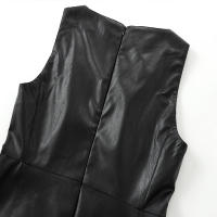 Vestido PU De Mujer Chic Negro Con Cierre De Cremallera En La Espalda Y Cuello Redondo Sin Mangas Estilo Slim Para Fiesta Y Club - details 9