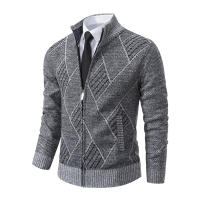 Chaqueta De Punto Para Hombre Invierno 2024 Cuello Erguido Gruesa Y Cálida Cardigan Zip up Estilo Coreano Casual - details 5