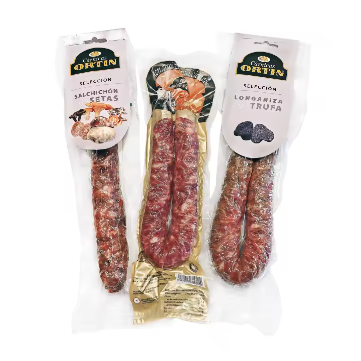 Embutidos de Aragón. Pack de longaniza, salchichón con setas y longaniza de trufa de Carnicas Ortin - 1