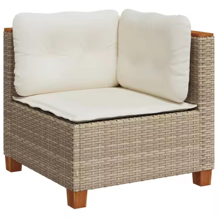 vidaXL Sillón de esquina de jardín con cojines ratán sintético beige - 1