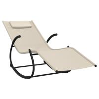 vidaXL Tumbona mecedora de acero y textilene Negro, Gris, Crema Sillas de Exterior Ideal para jardín, playa, piscina, terraza Tumbona Piscina Tumbonas Playa Tumbonas Jardín Exterior - details 3