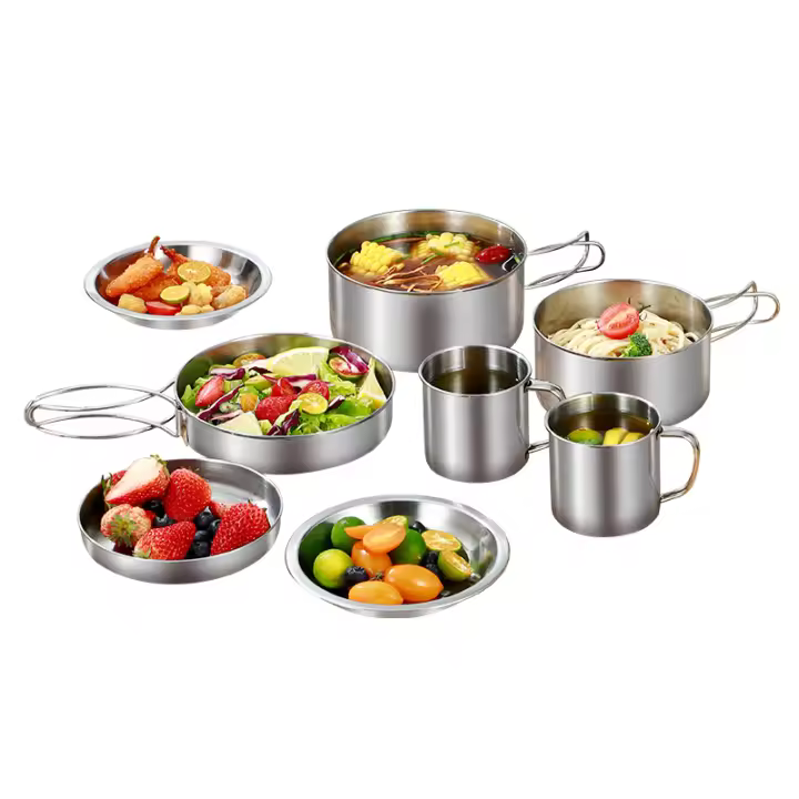 Juego De Cocina Para Camping De 8 Piezas En Acero Inoxidable Equipamiento Portátil Para Exteriores Con Almacenamiento - 1