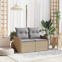 Sofá de jardín de 2 plazas vidaXL con almacenamiento y cojines Beige Poliratán - details 0