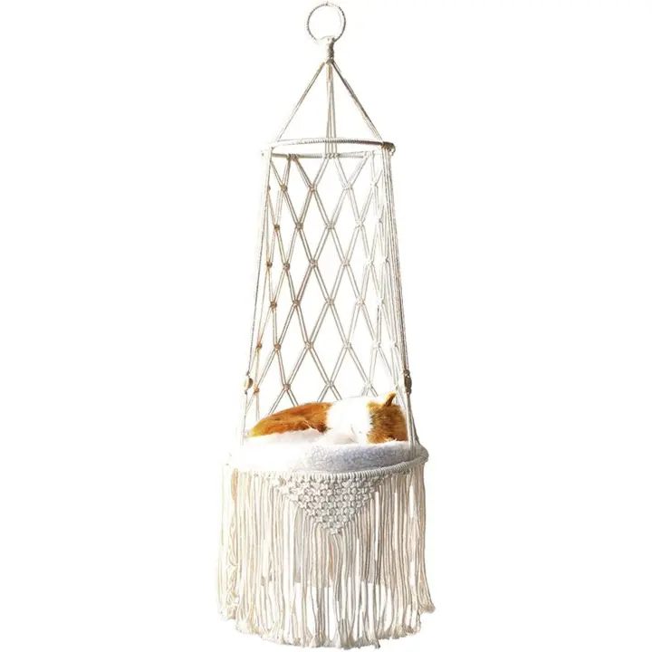 Cama para Gatos de macramé, Cama Colgante para mascotas de macramé, hamaca Tejida para Gatos para Colgar en El Techo, Mascota, hamaca para Gatos de macramé con Borla - 1