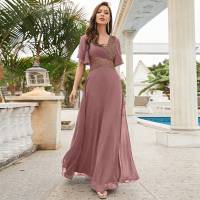 Vestido De Novia Sastre Unithorse Elegante Con Encaje Y Mariposa En Manga Chiffon Para Damas De Honor V-Neck Largo Al Piso - details 15