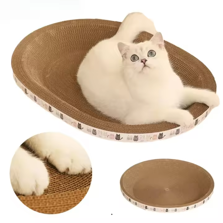Alfombrilla De Rascado Para Gatos Ovalada De Cartón Corrugado Cama De Gatos Resistente Al Desgaste Juguete Para Uñas Pine Wood - 1