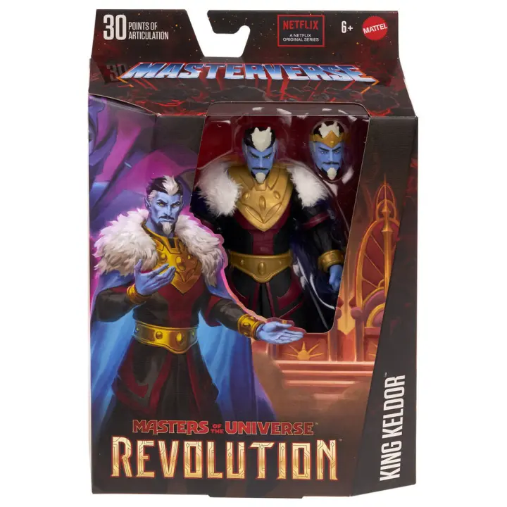 Figura King Keldor Revolution Masters del Universo 17cm - Mattel - Figura articulada con capa suave y cabeza intercambiable de expresión facial alternativa - Caja con ventana - Coleccionables y Fantasía - 1