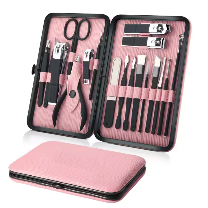Set de Manicura Profesional Cortuñas Kit Pedicura Herramientas de Cuido-Maple Inoxide Kit de Cuido para Mujeres 18Pcs para Viajes o Casa (Rosa) - 1