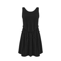 Vestido De Playa Para Mujer Con Encaje Y Sin Mangas Estilo Europeo Y Americano Dulce Y Claro De Color Sólido Para Verano Vestido De Cintura Alta Con Cuello En V Y Manga Corta - details 6