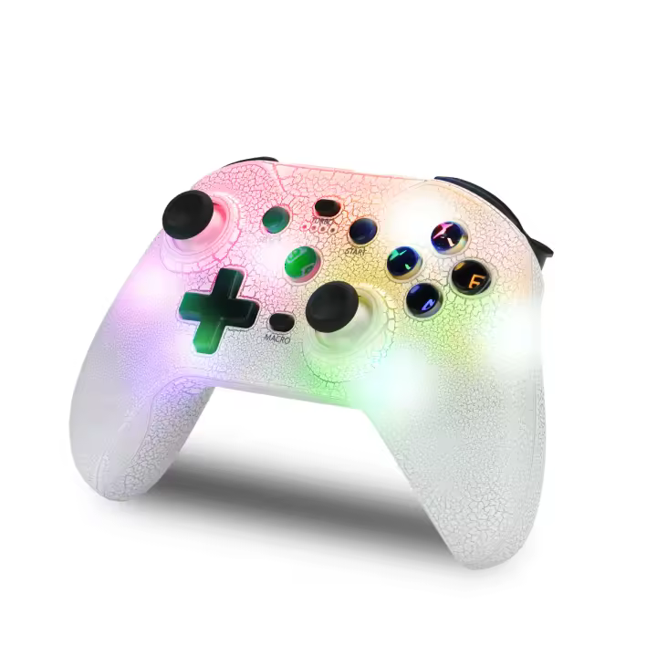 NK Mando Switch Inalámbrico - LED RGB Ajustable, Switch/PC/Android/iOS, Función Turbo, Ajustes Macro, Bluetooth, 6 ejes, 4 Modos de Vibración - Color Blanco (Incluye Soporte Smartphone) - 1