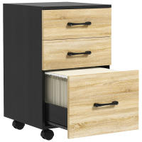 HOMCOM Cajonera de Oficina Mueble Archivador con 4 Ruedas 3 Cajones para Tamaño A4 Carta para Estudio Salón 40x42x65 cm Roble y Negro - details 0