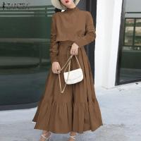 Vestido Largo Elegante ZANZEA Para Mujer Con Cuello Alto Y Volantes Color Sólido Ropa Casual Vestidos De Fiesta De Navidad Y Cumpleaños - details 11