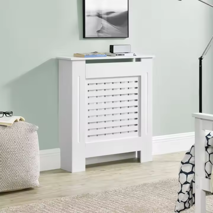 [en.casa]® Cubre Radiador - 112x19x82cm - Decoración Radiator - Tapar la calefacción - MDF - Blanco - 1