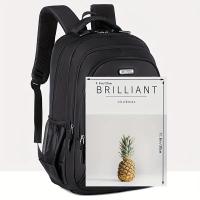 Mochila de viaje para hombre de gran capacidad, nailon resistente, correas de hombro ajustables, múltiples compartimentos, ideal para negocios y escuela, color negro. - details 7