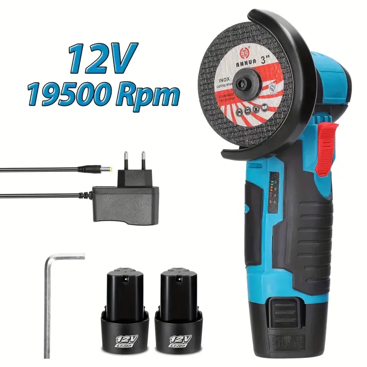 Mini Amoladora Angular Inalámbrica 12V con 2 Baterías y Cargador 1500mAh Lijadora Pulidora Cortadora Ligera 1300g Motor de 19500 RPM Seguridad Protección Portátil para Bricolaje Herramienta Eléctrica amoladora angular inalámbrica - 1